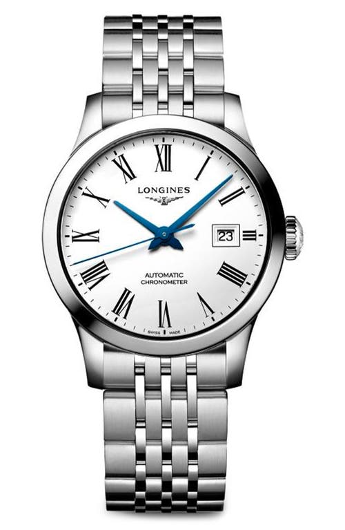 Shop Longines Record Automatic Bracelet Watch, 40mm In Silver/white/silver