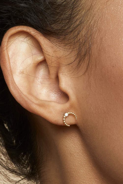 Oradina Women's 14k Yellow Gold, White Topaz Wall St. Beaded Mini Studs In Yellow Gold
