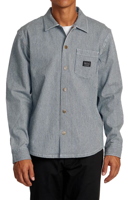 Rvca Hickory Stripe Cotton Overshirt In Blue Hickory