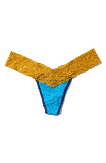 Shop Hanky Panky Signature Lace Low Rise Thong In Cerulean Blue/topaz