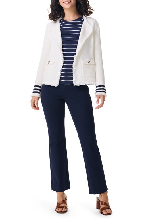 Nic + Zoe Nic+zoe Petite Subtle Stripe Fringe Mix Knit Jacket In Cream Multi