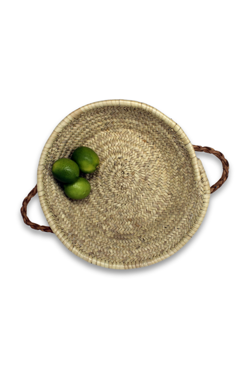 Alcantara-frederic Alcantara Frederic Handwoven Palm Tray With Leather Handles In Natural