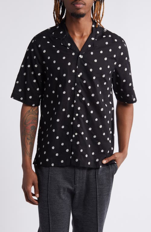 Shop Officine Generale Officine Générale Eren Embroidered Dot Japanese Cotton Camp Shirt In Black/white