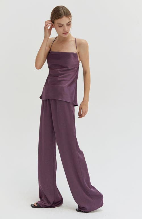 Shop Crescent Textured Wide Leg Satin Pants In Fig