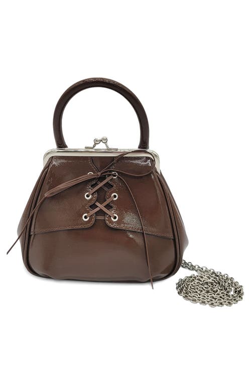 Oryany Mini Lace-up Patent Leather Top-handle Bag In Camel Brown