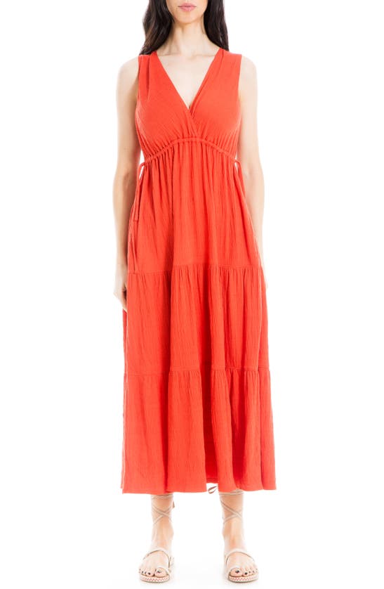 Max Studio V-neck Sleeveless Tiered Maxi Dress In Peach Blossom