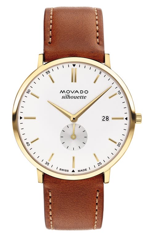 Movado Heritage Silhouette Leather Strap Watch, 40mm in White at Nordstrom
