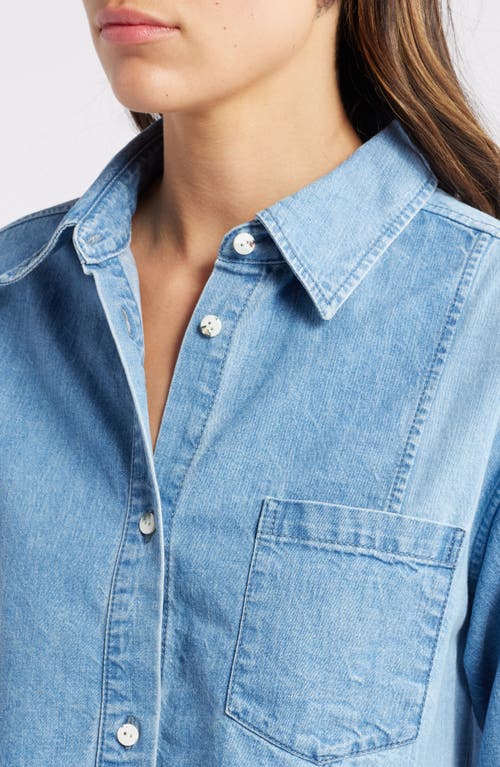 Moussy Lenfred Colorblock Crop Chambray Shirt In Light Blue