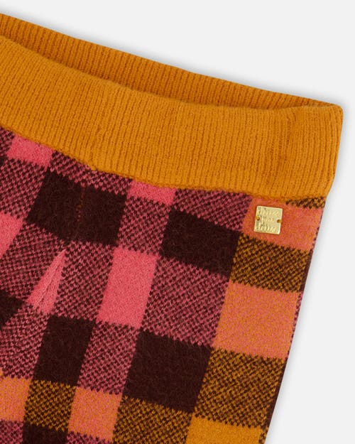 Shop Deux Par Deux Girl's Cropped Wide Leg Pant Plaid Magenta And Brown In Plaid Pink & Brown