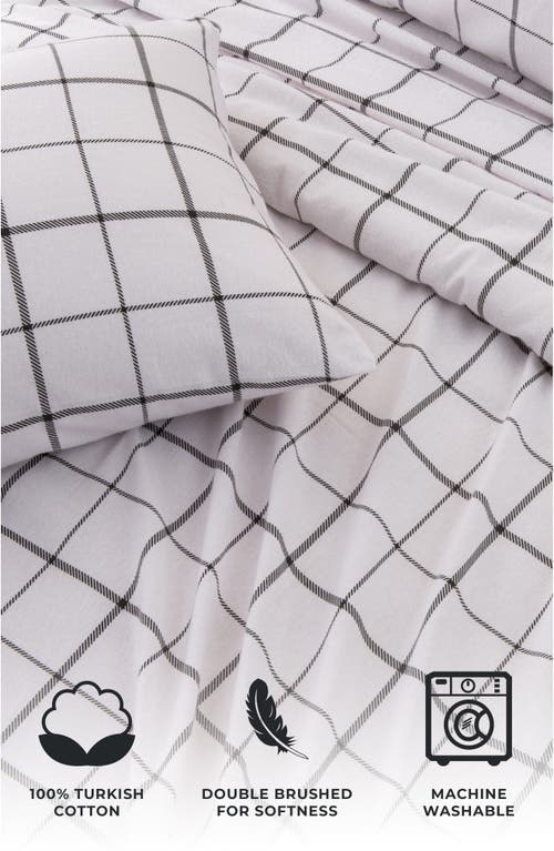 Shop Woven & Weft Turkish Cotton Windowpane Printed Flannel Sheet Set In Windowpane - White/grey