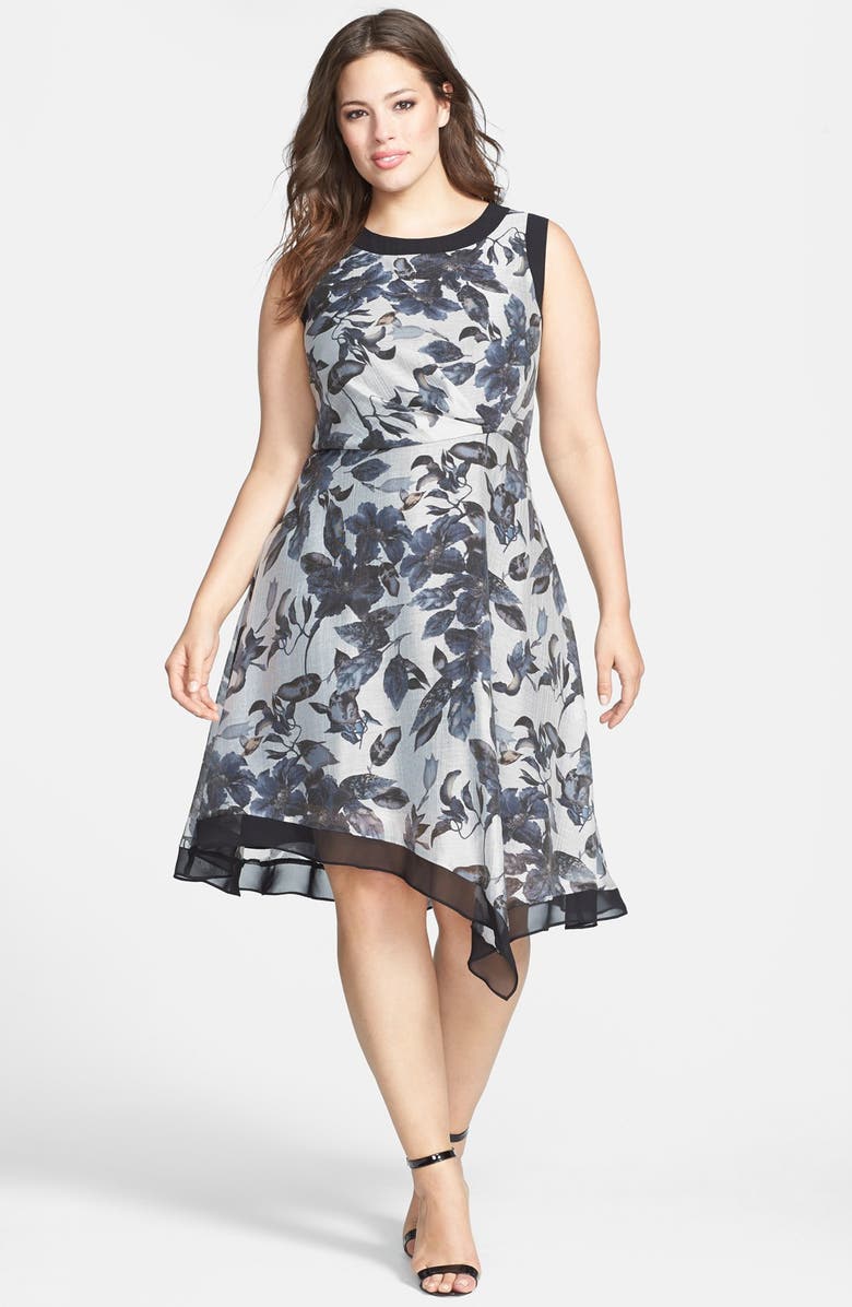 Adrianna Papell Contrast Trim Print Sleeveless Dress (Plus Size ...