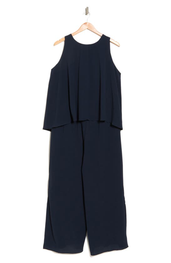 London Times Sleeveless Popover Wide Leg Jumpsuit In Navy