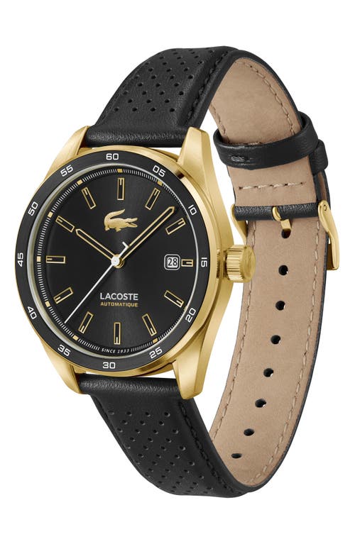 Lacoste Men's Boston Automatique Black Leather Strap Watch 40mm In Black