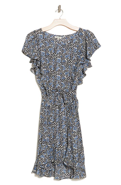 Shop Max Studio Floral Short Sleeve Ruffled Midi Dress In Cream/blue Dsy Lf Shdw