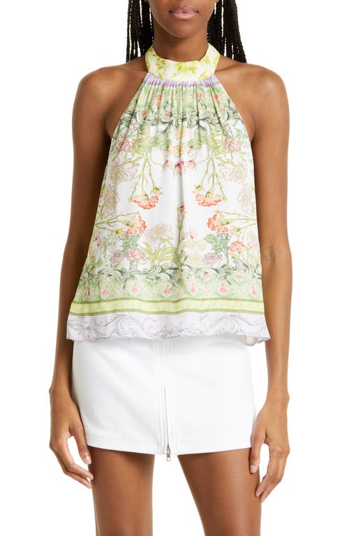 Alice + Olivia Kinsley Mixed Floral Print Halter Top in Floral Fest at Nordstrom, Size X-Small