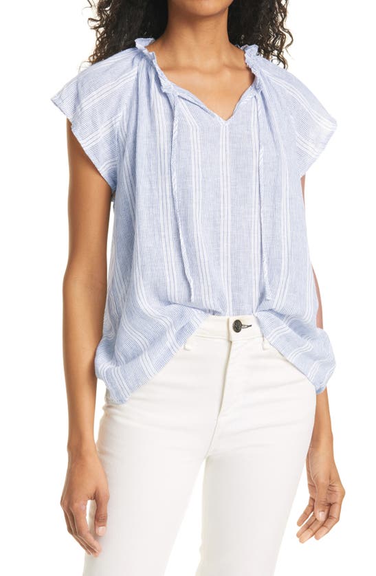 RAILS RAVEN SHORT SLEEVE LINEN BLEND PEASANT BLOUSE,200-644A-002