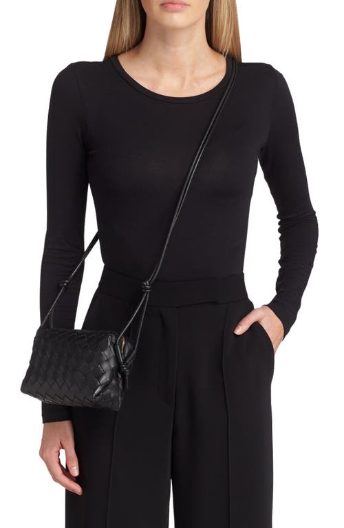 Bottega Veneta Small Intrecciato Leather Crossbody Bag In 8425 Black-gold