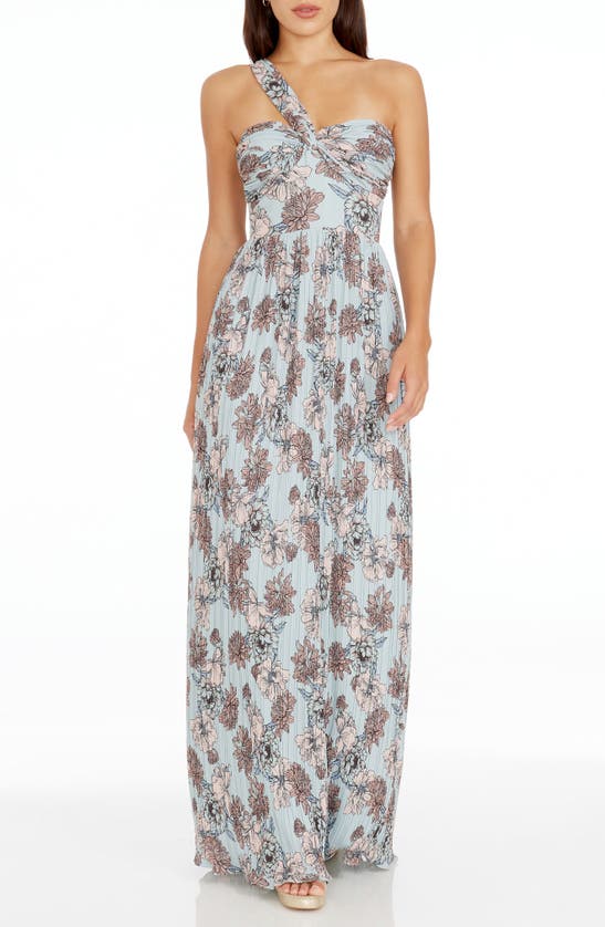 Shop Dress The Population Idalia Floral One-shoulder Gown In Sage Multi