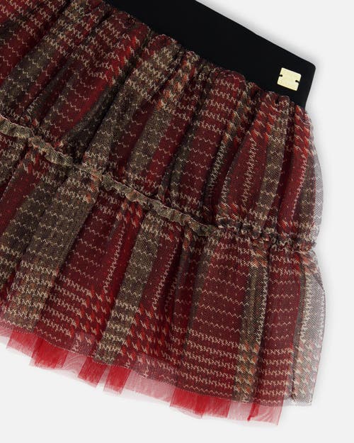 Deux Par Deux Little Girl's Glittering Tulle Skirt Red Plaid In Jester Red