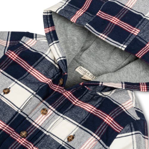 Shop Hope & Henry Boys' Hooded Flannel Shirt Jacket, Kids In Large Navy And Ivory Plaid