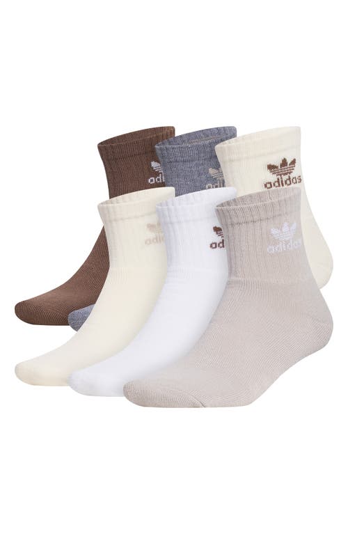 adidas Assorted 6-Pack Trefoil Performance Quarter Crew Socks in Beige/White/Earth Brown at Nordstrom, Size Large