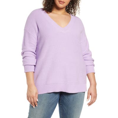Plus Size Caslon V-Neck Cotton Pique Sweater