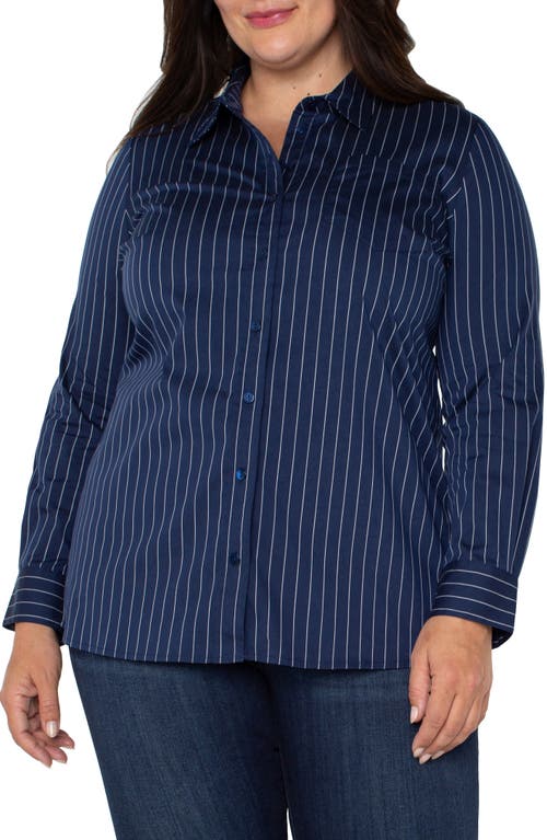 Shop Liverpool Los Angeles Classic Fit Stretch Poplin Button-up Shirt In Navy/white Pinstripe