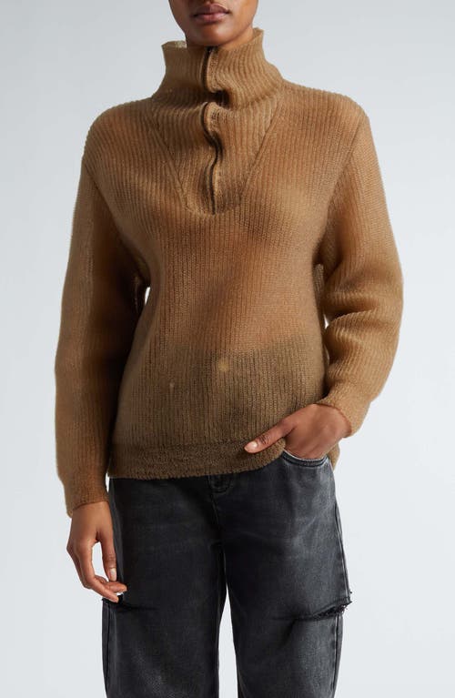 Maison Margiela Translucent Quarter Zip Sweater Light Brown at Nordstrom,