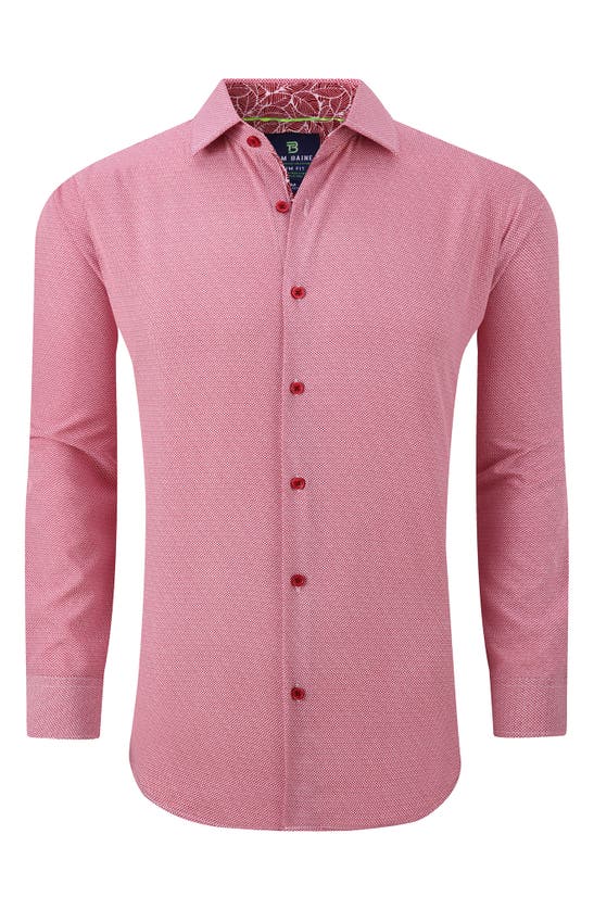 Tom Baine Regular Fit Performance Stretch Long Sleeve Button Front Shirt In White Red Geo