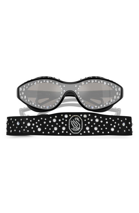 Swarovski 42mm Wraparound Sunglasses With Strap In Black