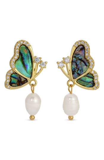 Eye Candy Los Angeles Monarch Butterfly Cubic Zirconia Drop Earrings In Gold Multi