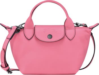 Longchamp Le Pliage Cuir Medium Leather Top Handle Tote Women's Pink New