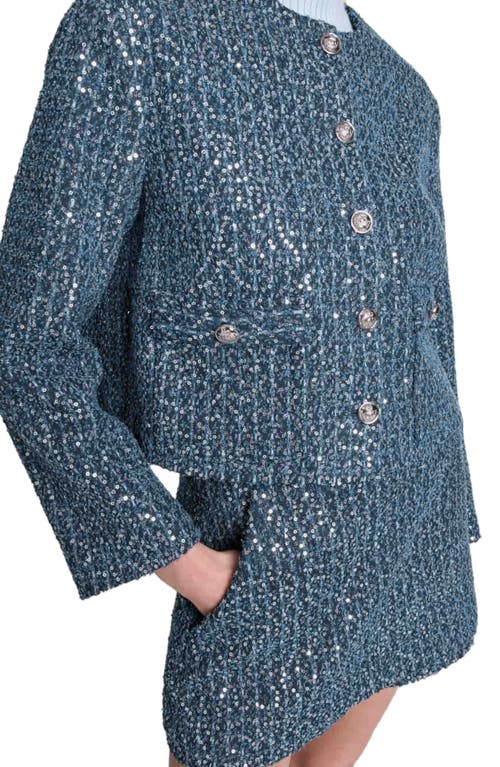 Shop Maje Sequinned Tweed Jacket In Blue Silver