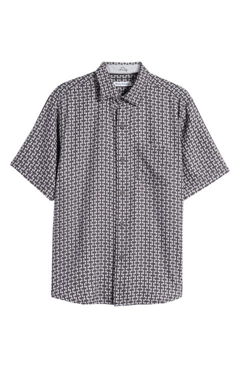 Coasta Geo Pattern Short Sleeve Silk Button-Up Shirt