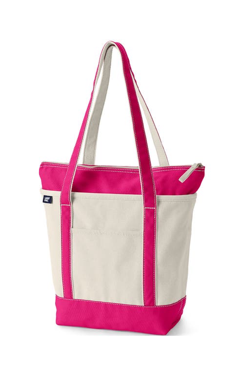 Shop Lands' End Zip Top Long Handle Canvas Tote Bag In Natural/hot Pink