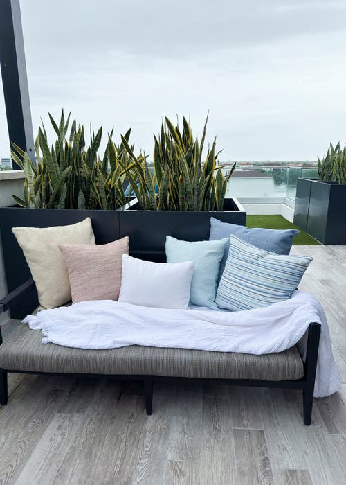 Anaya Yacht Stripe Indoor Outdoor Pillow In Blue