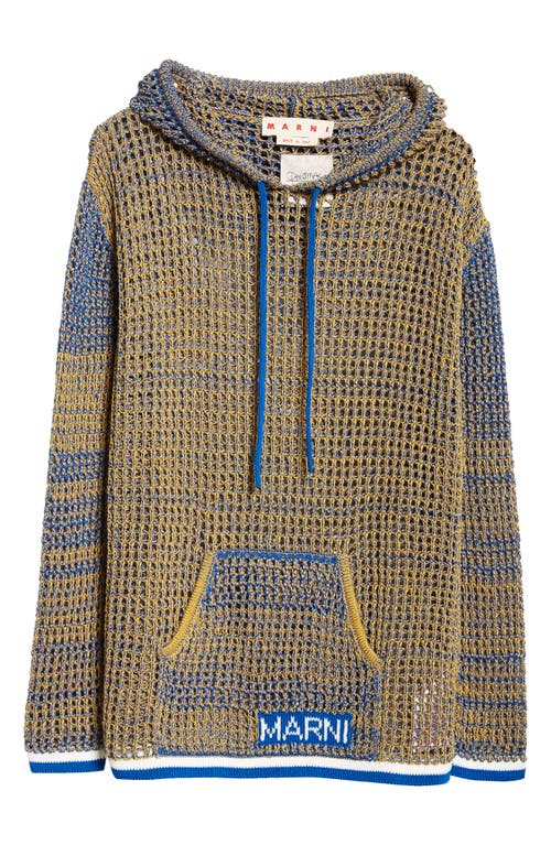 Marni Openwork Marled Cotton Sweater Hoodie Vivid Blu at Nordstrom, Us