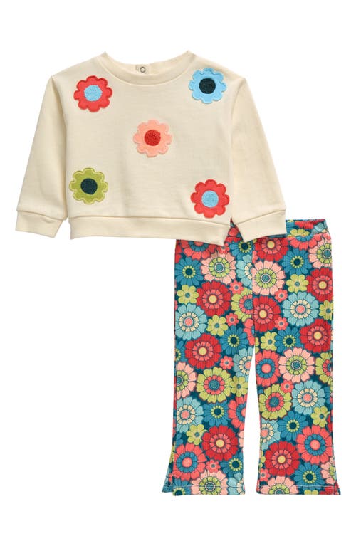 Peek Essentials Flower Sweatshirt & Flare Pants Set in Natural Multi 