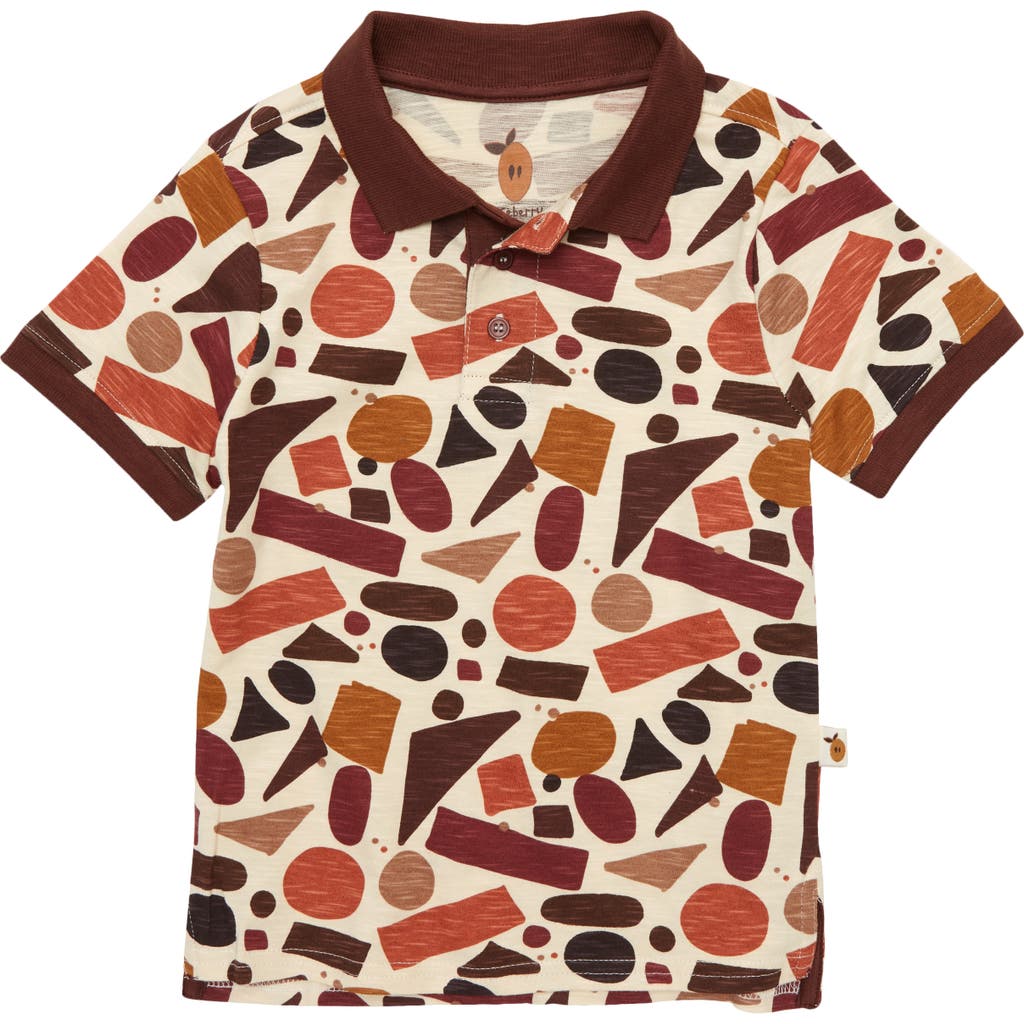 Naseberry River Rock Print Organic Cotton Polo In Brown/beige