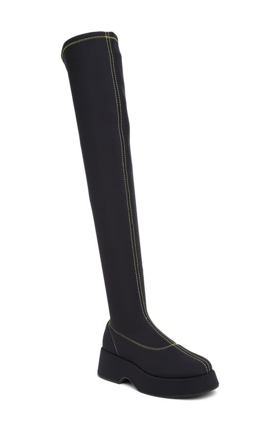 Ganni Retro Flatform Over-the-knee Sockboots In Black In Black