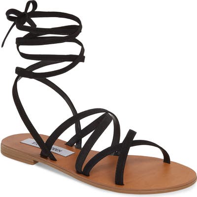 Steve Madden Carmen Strappy Ankle Wrap Sandal, Black