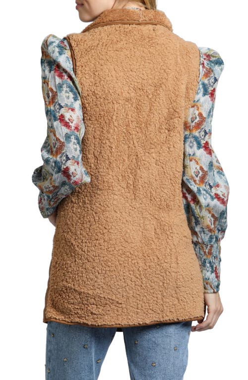 Apny Mixed Media Quilted Vest In Cognac