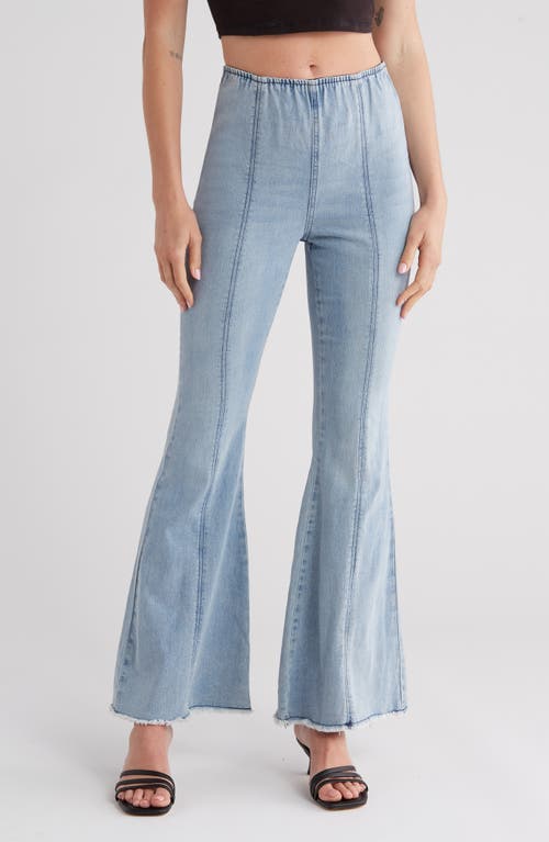 Seamed Pull-On Flare Jeans in Light Wash