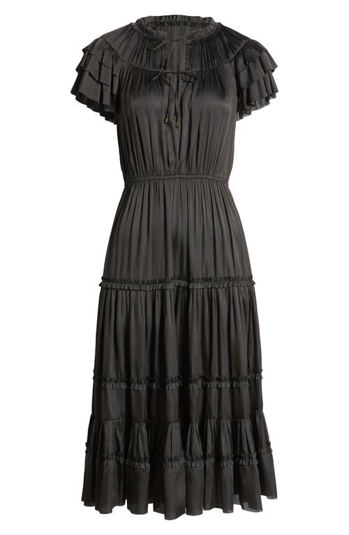 Shop Sam Edelman Tiered Ruffle Satin Dress In Black