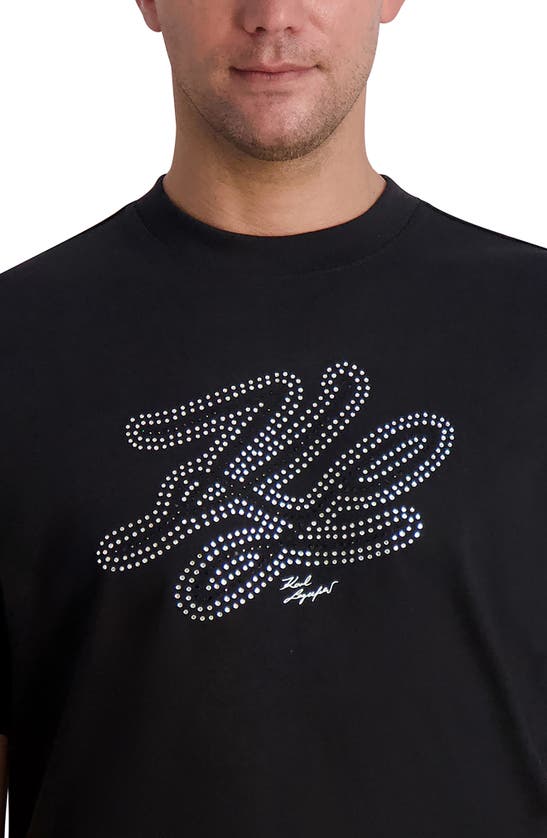 Shop Karl Lagerfeld Paris Embellished Organic Cotton Graphic T-shirt In Black