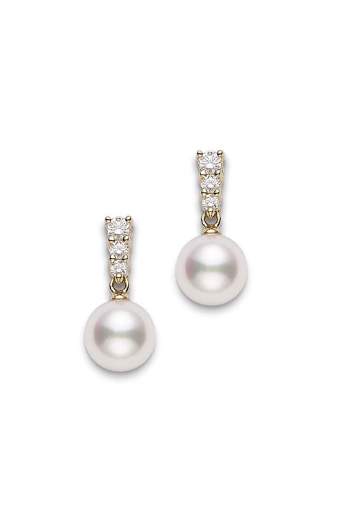 Morning Dew Diamond & Akoya Pearl Earrings in Yellow Gold/Diamond/Pearl
