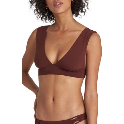Billabong Sol Searcher Plunge Neck Bikini Top, Burgundy