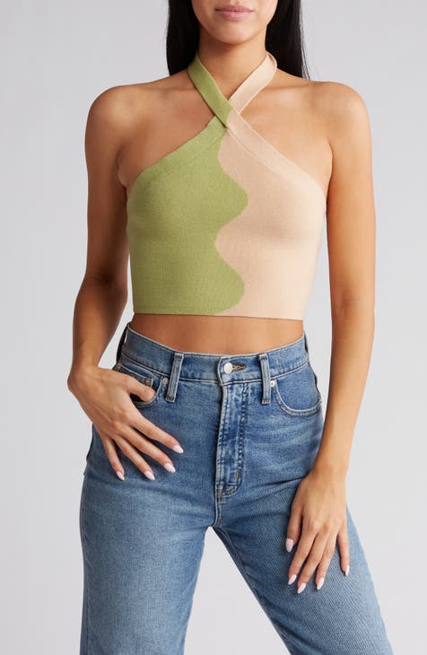 String Halter Crossover Cut Out Crop Top