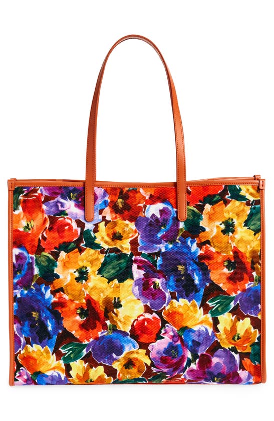 Shop Dolce & Gabbana Shopping Floral Canvas Tote In Orange Back