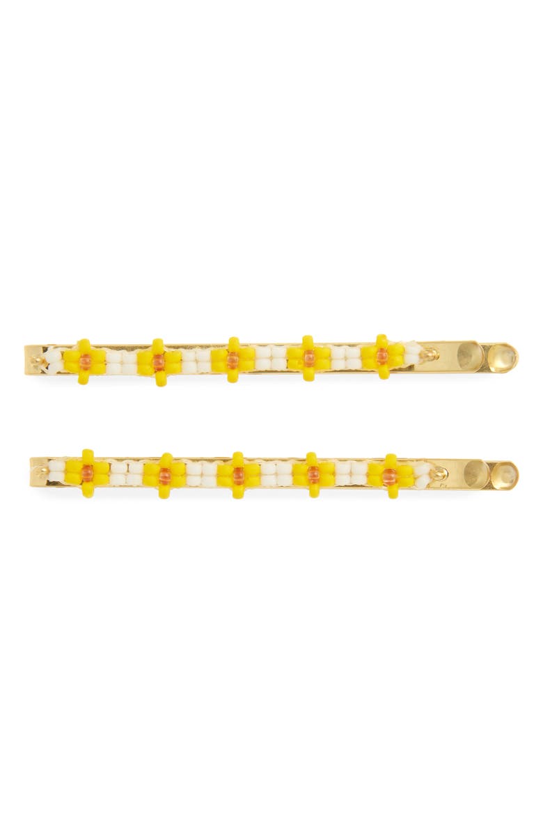 MADEWELL Two-Pack Daisy Beaded Hairpins, Main, color, PALE CITRON MULTI